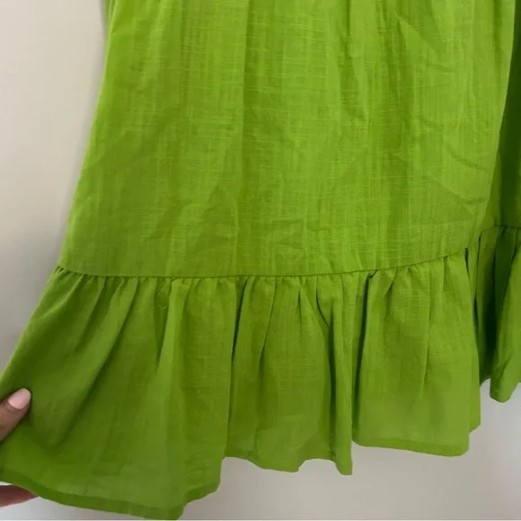 Lulus’ Dreamgirl Lime Green Pleated Tie-Shoulder Babydoll Linen Mini Dress - Picture 5 of 8